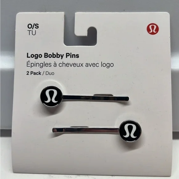 Lululemon Black Logo Bobby-pins Lululemon Logo Bobby Pin Set Black Enamel Silver New | eBay main image 3